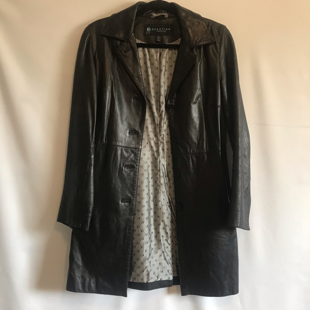 KENNETH COLE | Black Long Leather Trench Coat